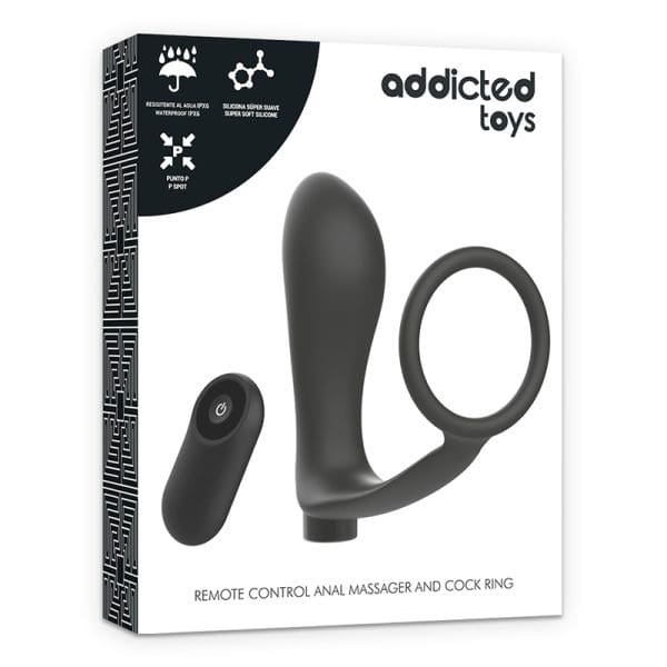 ADDICTED TOYS - PENIS RING WITH REMOTE CONTROL ANAL PLUG BLACK RECHARGEABLE 7